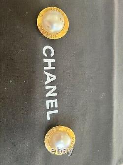 Chanel Ivory Faux Pearl Gold Metal Vintage Clip On Earrings Preowned With Care