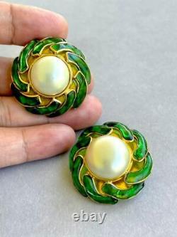 Chanel Large Earrings Gripoix Vintage Cabochons and Large Bead