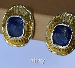 Chanel Vintage 1980's Blue Glass Gripoix Clip On Earrings