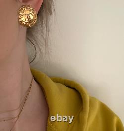 Chanel Vintage 70's 80's Gold Large CC Logo Clip On Coin Statement Earrings