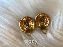 Chanel Vintage 70's 80's Gold Large CC Logo Clip On Coin Statement Earrings