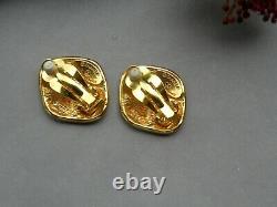 Chanel Vintage Earrings Golden Quilted Decor