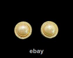 Christian Dior Clip On Earrings Gold Plate Rhinestone Faux Baroque Pearl Vintage