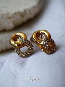 Christian Dior Clip On Earrings Vintage Signed ChrDior Gold Tone Estate Original