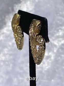Christian Dior Clip-on Earrings Heart Pave Gold Tone Door Knocker Vintage