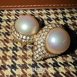 Christian Dior Designer Earrings Pave Pearl Teardrop Vintage Clip On Luxury