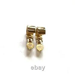 Christian Dior Earrings CD Logo Gold Vintage Clip On Signed Authentic