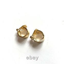 Christian Dior Earrings CD Logo Gold Vintage Clip On Signed Authentic