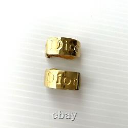Christian Dior Earrings Clip On Logo Gold Vintage Signed Authentic