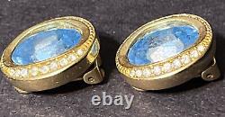 Christian Dior Earrings Vintage Blue Crystal