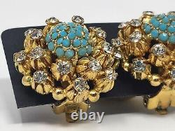 Christian Dior Germany 1966 Faux Turquoise & Clear Rhinestones Clip Earrings VTG