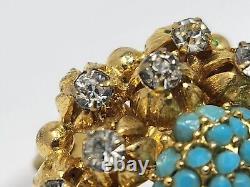 Christian Dior Germany 1966 Faux Turquoise & Clear Rhinestones Clip Earrings VTG