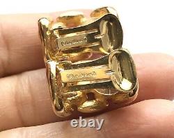 Christian Dior Gold Plated Chain Link Clip-On Earrings Authentic Vintage 80's