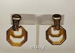 Christian Dior Half Hoop Earrings Gold Tone Vintage Clip On Dangle Clear Crystal