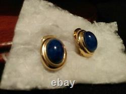 Christian Dior Hallmarked Vintage Clip On Blue Lapis Gold Tone Earrings