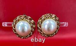 Christian Dior Large Pearl Gold Tone Rope Chain Trim Clip Back Earrings Vintage