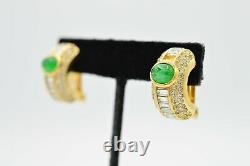 Christian Dior Signed Earrings Clip On Green Gripoix Rhinestone Gold Vintage BnS