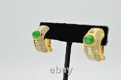 Christian Dior Signed Earrings Clip On Green Gripoix Rhinestone Gold Vintage BnS