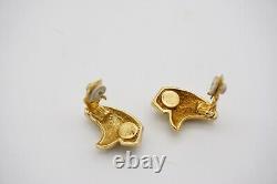 Christian Dior Vintage 1980s Flowers Crystals Leaf Timeless Clip Earrings, Gold