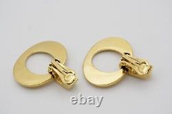 Christian Dior Vintage 1980s Large Oval Hoop Statement Drop Clip Earrings, Gold