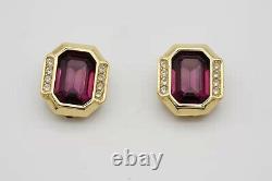 Christian Dior Vintage 1980s Purple Crystals Octagonal Clip On Earrings, Gold