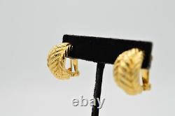 Christian Dior Vintage Clip Earrings Brushed Gold Rope Hoop Thick Signed Bin8