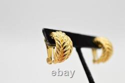 Christian Dior Vintage Clip Earrings Brushed Gold Rope Hoop Thick Signed Bin8