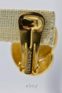 Christian Dior Vintage Clip Earrings Gold Rhinestone Crystal Black Signed BinH