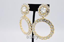 Christian Dior Vintage Clip Earrings Rhinestone Crystal Dangle Signed 1980s BinX
