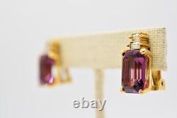 Christian Dior Vintage Crystal Clip Earrings Gold Purple Baguette Signed BinAG