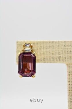 Christian Dior Vintage Crystal Clip Earrings Gold Purple Baguette Signed BinAG