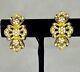 Christian Dior Vintage Floral Pave Rhinestone Gold Tone Clip On Earrings