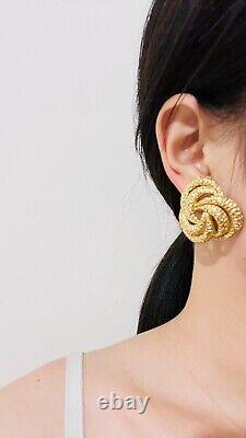 Christian Dior Vintage Large Trio Circle Swirl Twist Rope Clip On Earrings, Gold