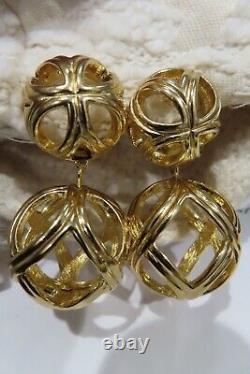 Christian Dior designer vintage NWOT gold large clip on earrings