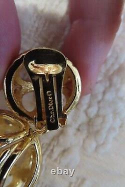 Christian Dior designer vintage NWOT gold large clip on earrings