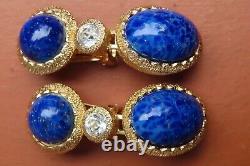 Christian Dior designer vintage NWT gold blue stone clip ons