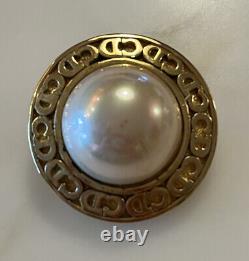 Christian Dior vintage earrings clip on Pearl Gold Tone Signature Print