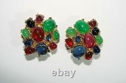Ciner Vintage Jewels Of India Gripoix Clip Earrings Cabochon