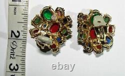Ciner Vintage Jewels Of India Gripoix Clip Earrings Cabochon