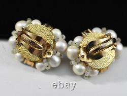 Classic Vintage Signed Schiaparelli Faux Pearl Aurora Borealis Clip Earrings C5
