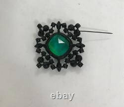 Claudette Signed Green Brooch Pin Clip On Earrings Vintage Set