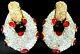 Designer Unsigned Red Cabochon Rhinestone Hoop Vintage Clip Earrings