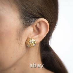 Diamond Dome Honeycomb Clip Earrings Vintage 18k Gold Estate Fine Jewelry