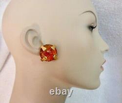 Dominique Aurientis Amber Gripoix Glass Clip Earrings Gold Plated Vintage Superb