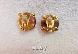 Dominique Aurientis Amber Gripoix Glass Clip Earrings Gold Plated Vintage Superb
