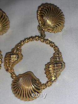 Dominique Aurientis Paris vintage Earrings shells 24k Gold Plate Clip