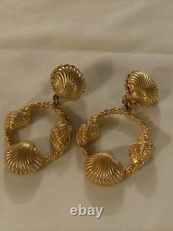 Dominique Aurientis Paris vintage Earrings shells 24k Gold Plate Clip