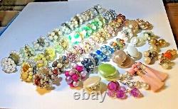 EARRINGS VINTAGE JAPAN 41 ct lot beaded & button clip-ons multicolor