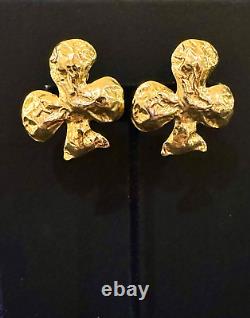EDOUARD RAMBAUD PARIS Signed Avant Garde Abstract 80s Vintage Gold Clip Earrings