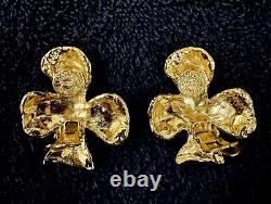 EDOUARD RAMBAUD PARIS Signed Avant Garde Abstract 80s Vintage Gold Clip Earrings